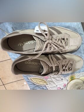 adidas Women's Tan Suede Sneakers with Signature Stripes